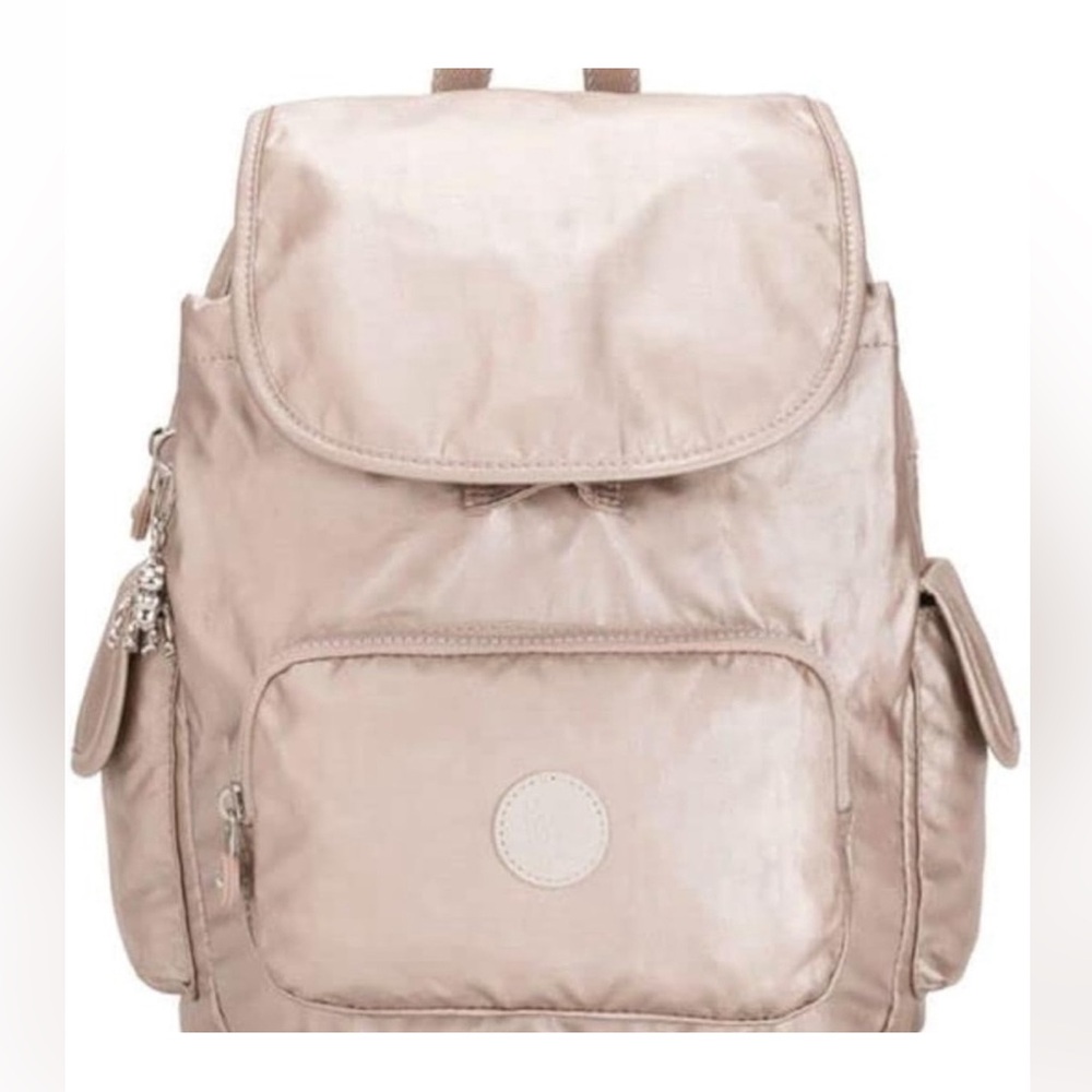 Kipling Rose Gold Metallic Glow City Small Mini Backpack, Lots of Pockets & Room